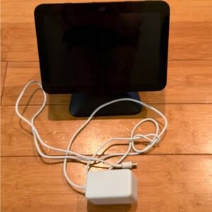 Black Amazon Echo Show, white Charger - Compact Touchscreen Display- like new